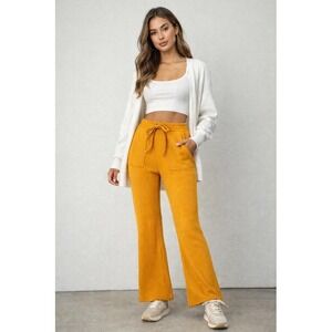 The Drop Victoriouslogan Mustard Ribbed Knit Flare Pants Medium NWT